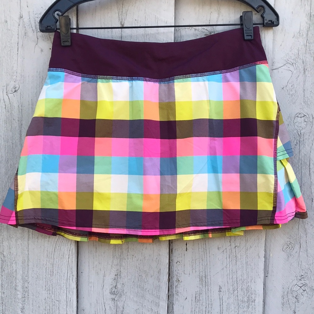 lululemon athletica Multicolor Plaid Skater Skirt with Maroon Waistband- size 6